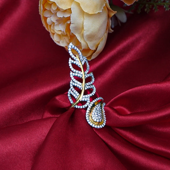 Cocktail gold ring featuring a unique diamond petals design.