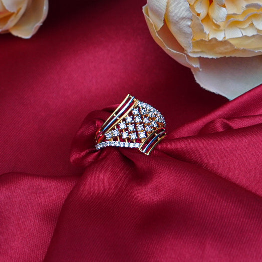 "A refined gold ring embellished with multiple sparkling diamonds.