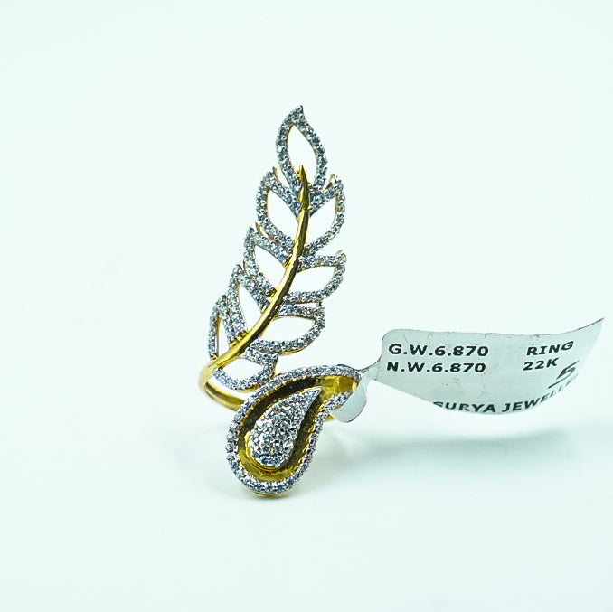 Cocktail gold ring featuring a unique diamond petals design.