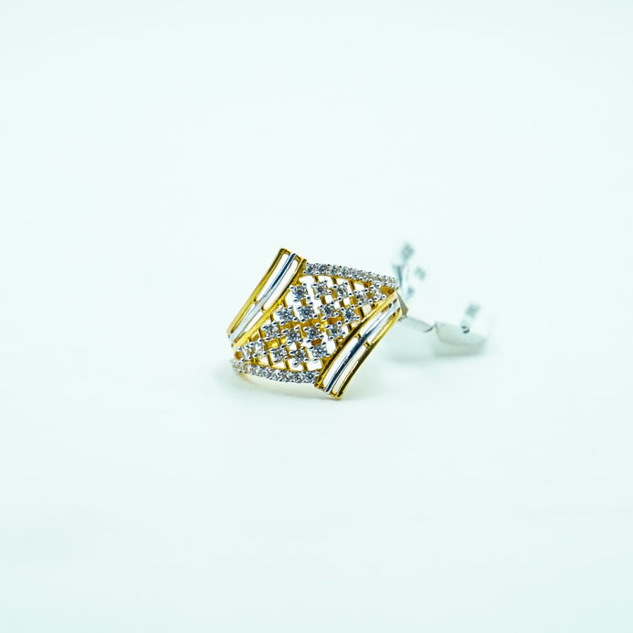 "A refined gold ring embellished with multiple sparkling diamonds.